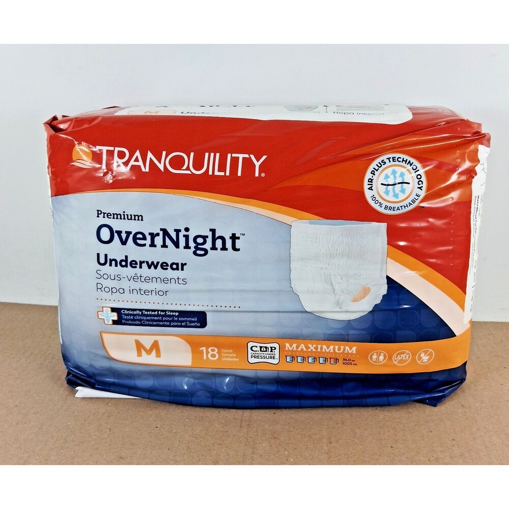 Tranquility Disposable Premium Overnight Underwear Medium 18 ct 34-48 inches!